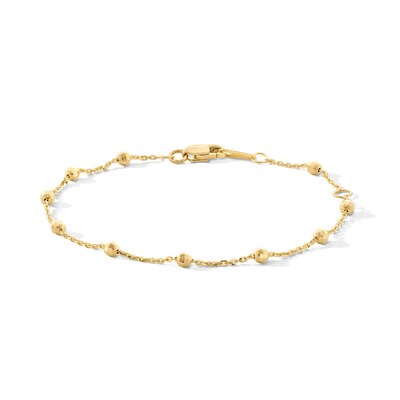10K Solid Gold Diamond-Cut Saturn Chain Bracelet Made in Italy - 5" + 1"