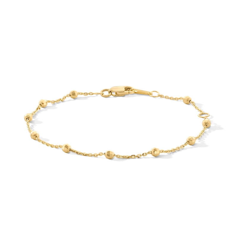 10K Solid Gold Diamond-Cut Saturn Chain Bracelet Made in Italy - 5" + 1"