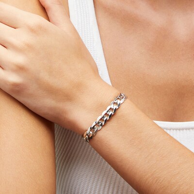 Sterling Silver Diamond-Cut Flat Curb Chain Bracelet Made in Italy - 8.5"
