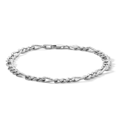Sterling Silver Hammered Figaro Chain Bracelet Made in Italy - 8.5"