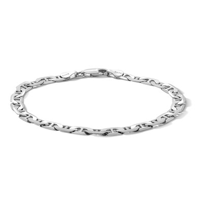 Sterling Silver Diamond-Cut Flat Mariner Chain Bracelet Made in Italy - 8.5"