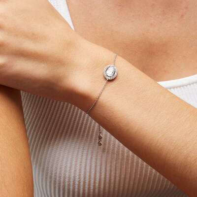 Sterling Silver CZ Halo Oval Bolo Bracelet