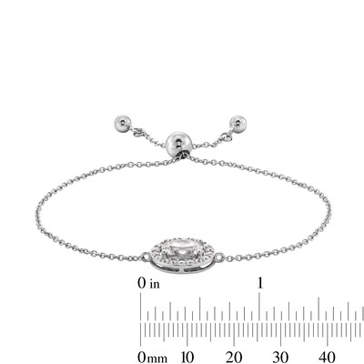 Sterling Silver CZ Halo Oval Bolo Bracelet