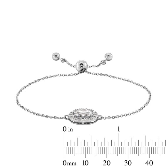 Sterling Silver CZ Halo Oval Bolo Bracelet
