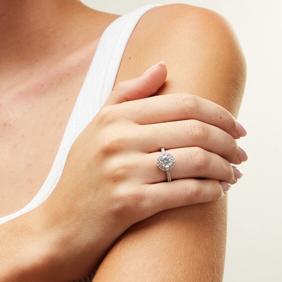 Sterling Silver CZ Round Frame Center Ring