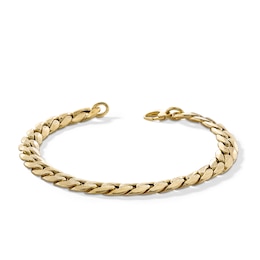 10K Hollow Gold Diamond-Cut Center Curb Chain Bracelet Made in Italy - 8.5"