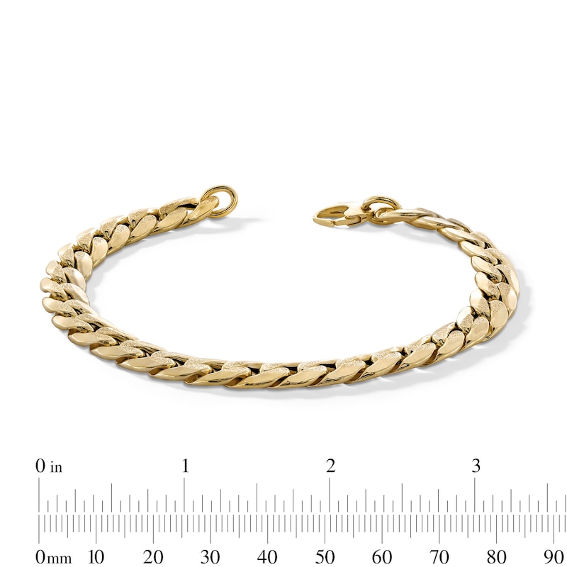 Main Image 3 of 10K Hollow Gold Diamond-Cut Center Curb Chain Bracelet Made in Italy - 8.5"