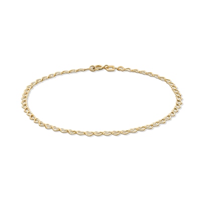 10K Solid Open Heart Link Chain Bracelet - 7.5"