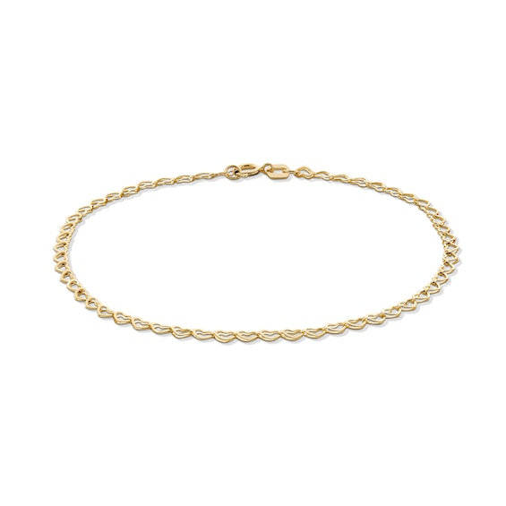 10K Solid Open Heart Link Chain Bracelet - 7.5"