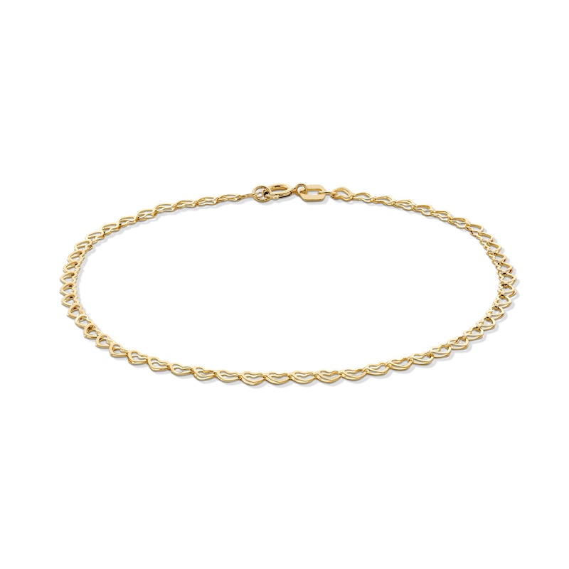 10K Solid Open Heart Link Chain Bracelet - 7.5"