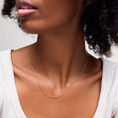 10K Solid Gold Saturn Snake Chain Necklace - 18"