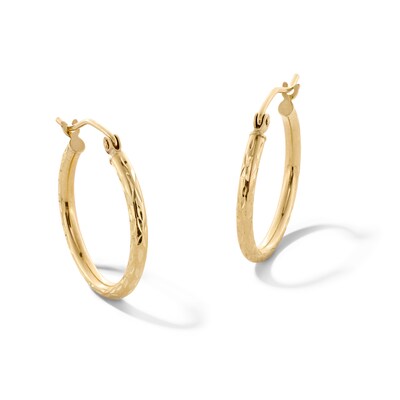 10K Hollow Gold Diamond-Cut Detail Hoops