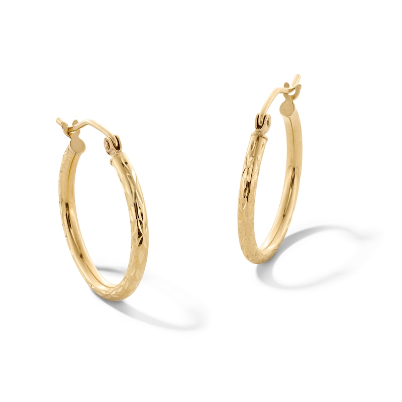 10K Hollow Gold Diamond-Cut Detail Hoops