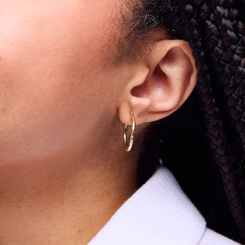 10K Hollow Gold Diamond-Cut Detail Hoops