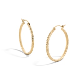 10K Hollow Gold Diamond-Cut Square Textured Hoops