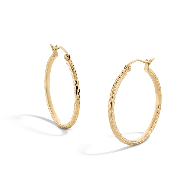 Main Image 1 of 10K Hollow Gold Diamond-Cut Square Textured Hoops