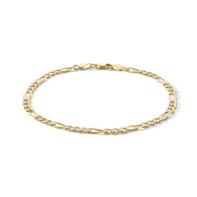 10K Solid Gold Diamond-Cut Figaro Chain Bracelet Made in Italy - 8.5"