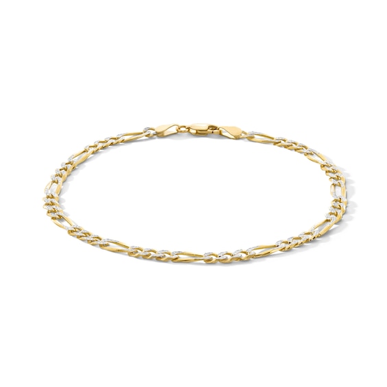 10K Solid Gold Diamond-Cut Figaro Chain Bracelet Made in Italy - 8.5"