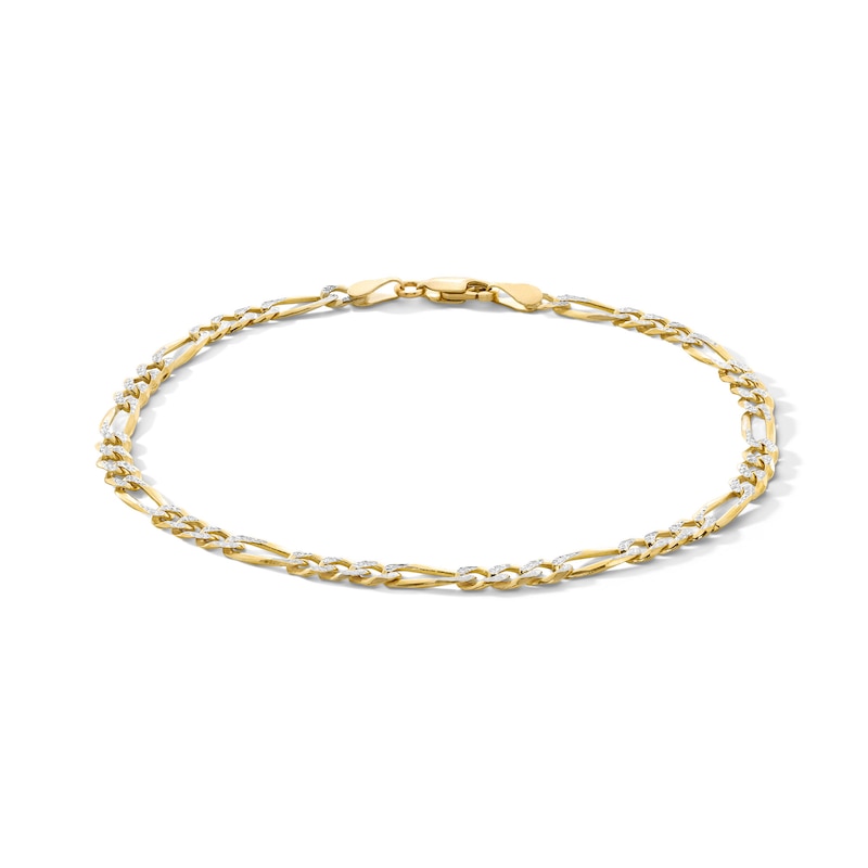 10K Solid Gold Diamond-Cut Figaro Chain Bracelet Made in Italy - 8.5"