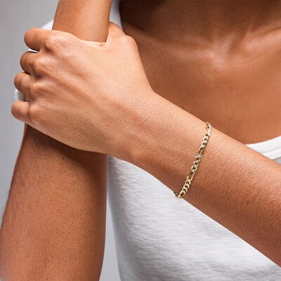 10K Solid Gold Diamond-Cut Figaro Chain Bracelet Made in Italy - 8.5"