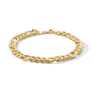 10K Hollow Gold Bonded Figaro Chain Bracelet Made in Italy - 8.5"