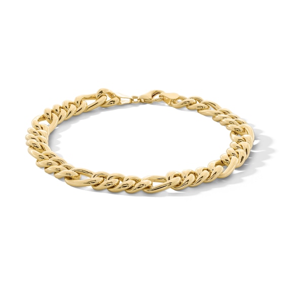 10K Hollow Gold Bonded Figaro Chain Bracelet Made in Italy - 8.5"