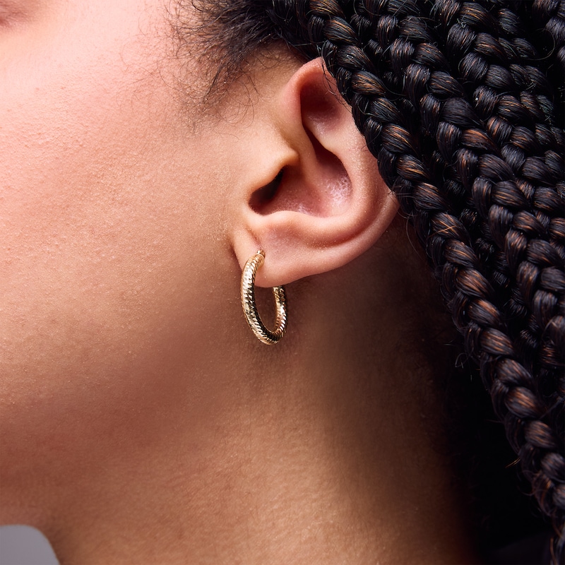 Main Image 2 of 10K Hollow Gold Diamond-Cut Hoops