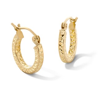 10K Hollow Gold Diamond-Cut Square Hoops