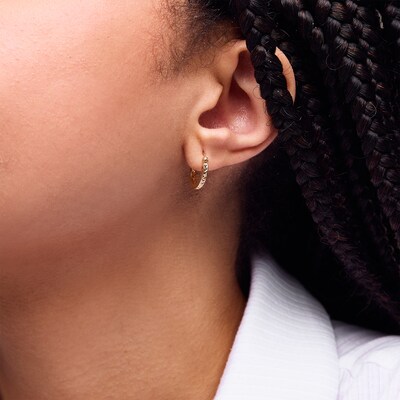 10K Hollow Gold Diamond-Cut Square Hoops