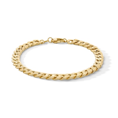10K Hollow Gold Diamond-Cut Cuban Chain Bracelet Made in Italy - 7.5"