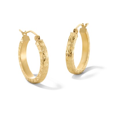 10K Hollow Gold Diamond-Cut Chevron Hoops