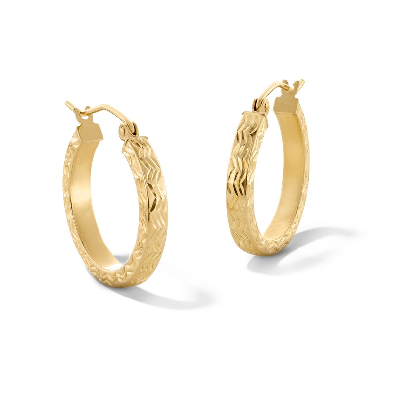 10K Hollow Gold Diamond-Cut Chevron Hoops