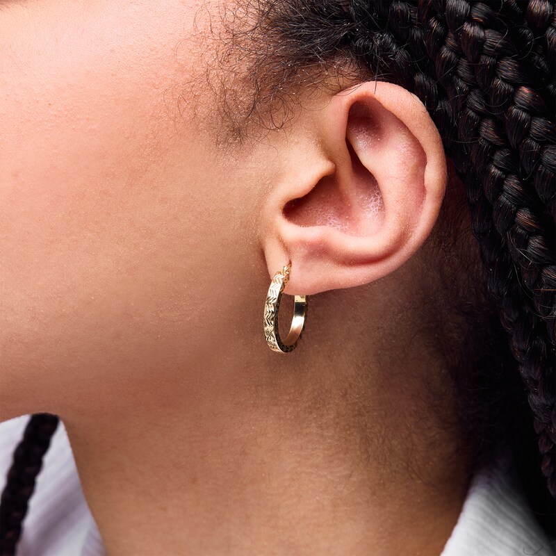 Main Image 2 of 10K Hollow Gold Diamond-Cut Chevron Hoops
