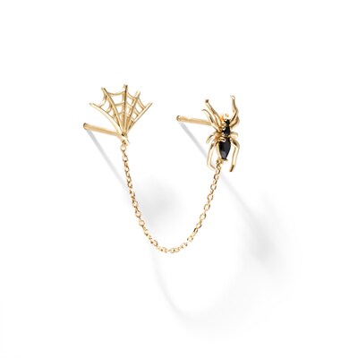 10K Gold Black CZ Spider Web Chain Stud