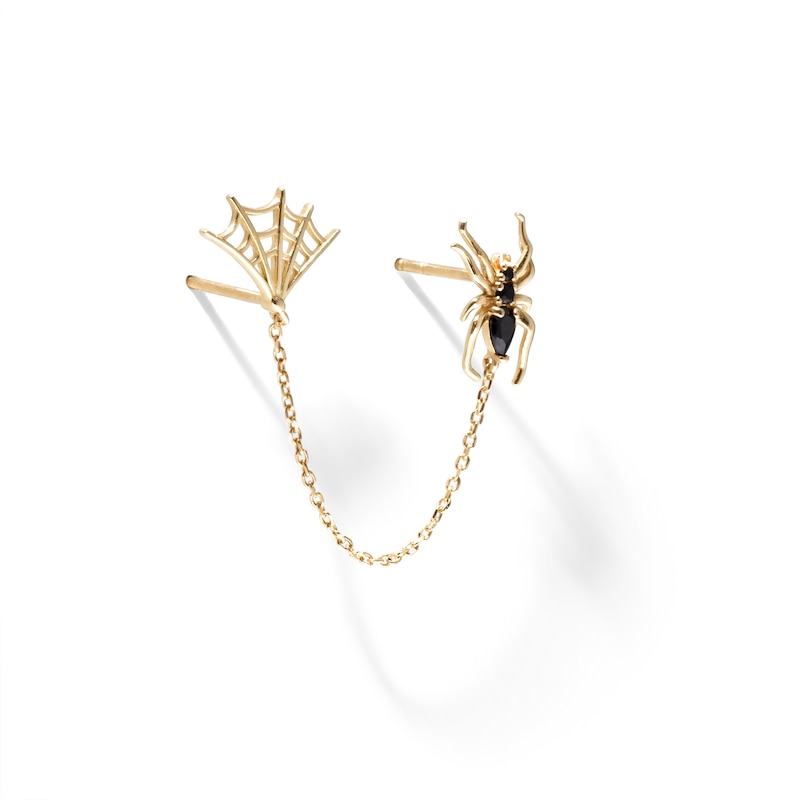 10K Gold Black CZ Spider Web Chain Stud