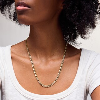 10K Hollow Gold Diamond-Cut Curb Chain Made in Italy - 22"