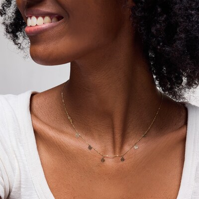 10K Solid Gold Rose Station Chain Necklace Made in Italy - 18"