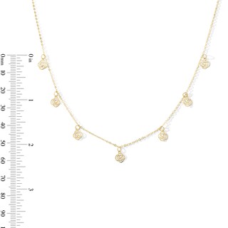 10K Solid Gold Rose Station Chain Necklace Made in Italy - 18"