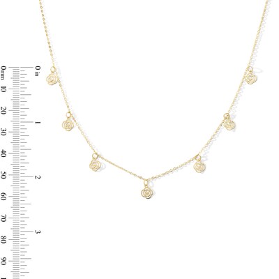 10K Solid Gold Rose Station Chain Necklace Made in Italy - 18"