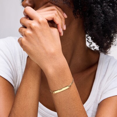 10K Solid Gold Flat Curb ID Chain Bracelet Made in Italy - 7.5"
