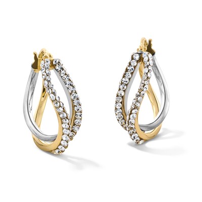10K Gold Crystal Twisted Split Two-Tone Hoops