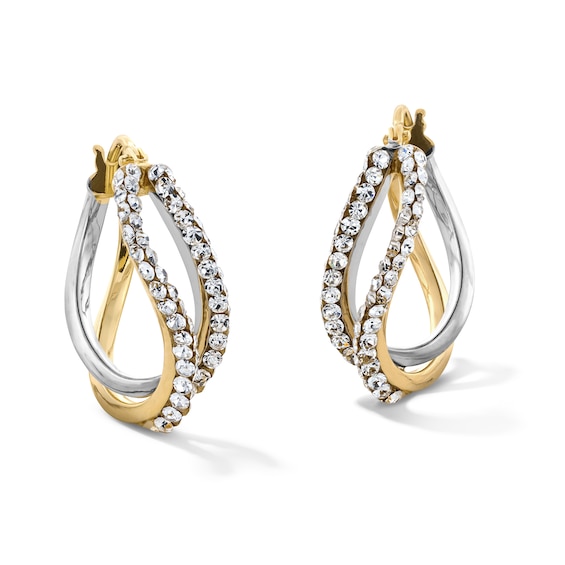10K Gold Crystal Twisted Split Two-Tone Hoops