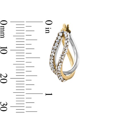 10K Gold Crystal Twisted Split Two-Tone Hoops
