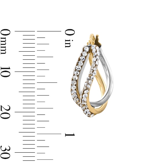 10K Gold Crystal Twisted Split Two-Tone Hoops