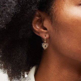10K Gold Black Glass Heart Web Huggie Hoops