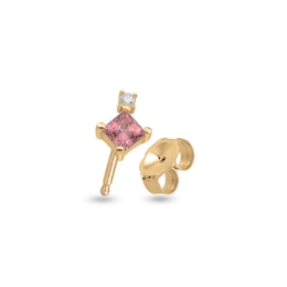 Diamond Accent Birthstone Square Mini Single Stud