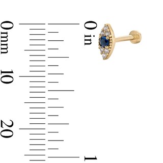 14K Hollow Gold CZ and Blue Glass Evil Eye Stud - 18G 5/16"