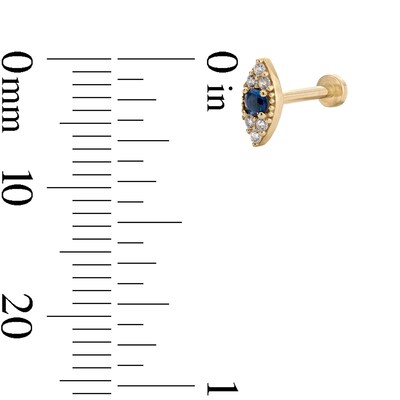 14K Hollow Gold CZ and Blue Glass Evil Eye Stud - 18G 5/16"