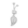 Stainless Steel CZ Leaf Dangle Belly Ring - 14G 7/16"
