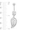 Stainless Steel CZ Leaf Dangle Belly Ring - 14G 7/16"